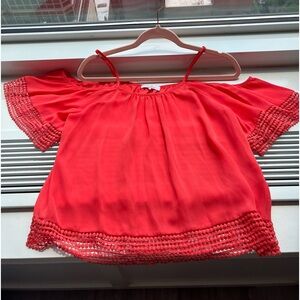 Parker - coral off the shoulder shirt with detailed cuff and waist area